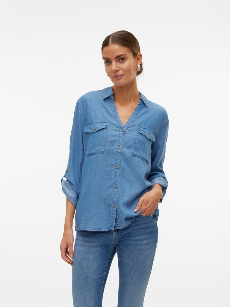VMBREE 7/8 SLEEVE LOOSE TENCEL SHIR