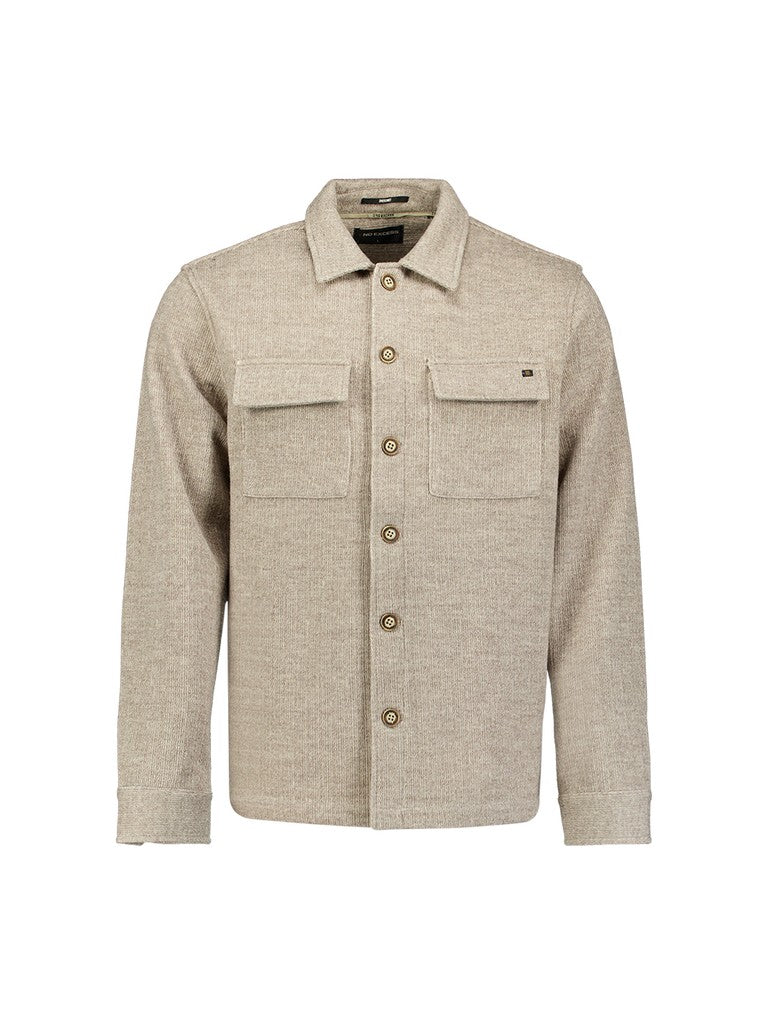 Overshirt Full Button Solid Jacquard Stripe Bottom and Chest Pockets