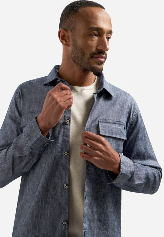 Overshirt Full Button 2-Tone With Linen