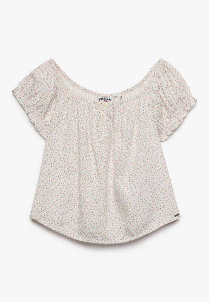 SS 1/2 BUTTON WOVEN TOP