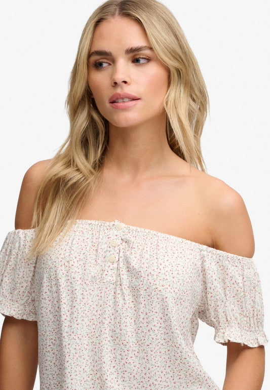 SS 1/2 BUTTON WOVEN TOP