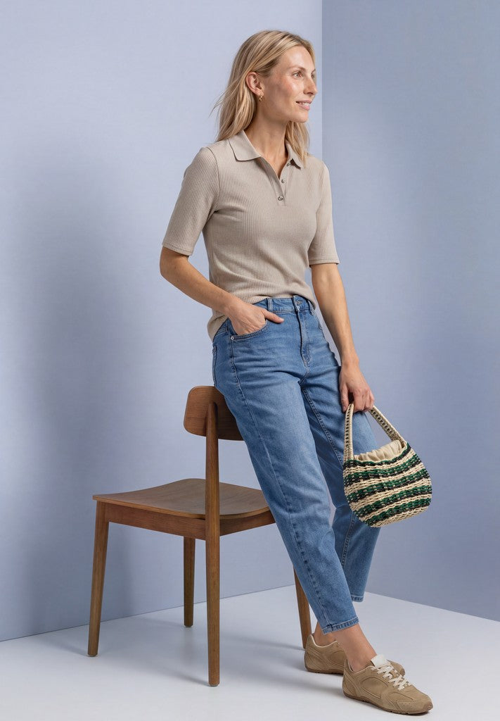 knit look rib polo w.deco butt