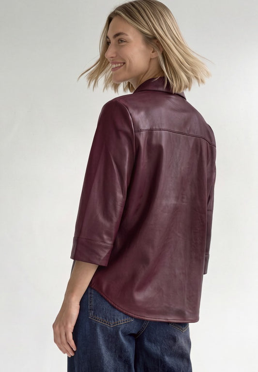 PU shirtcollar blouse w pocket
