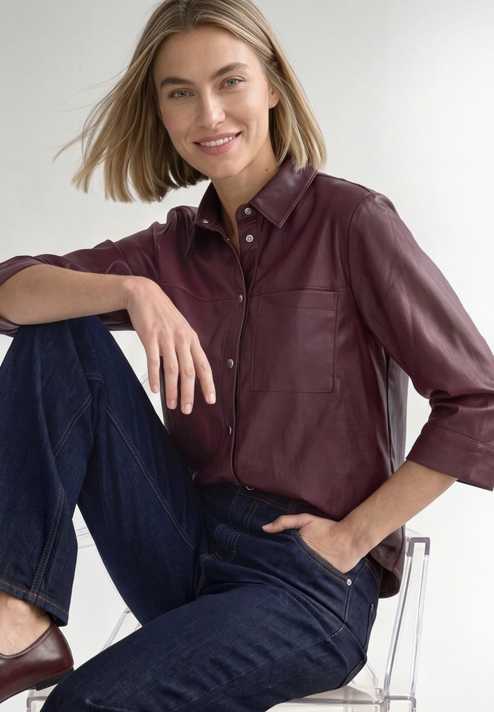 PU shirtcollar blouse w pocket