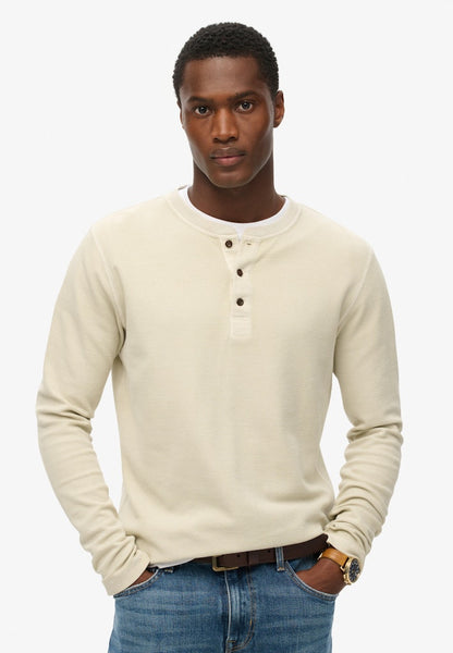 WAFFLE LONG SLEEVE HENLEY TOP