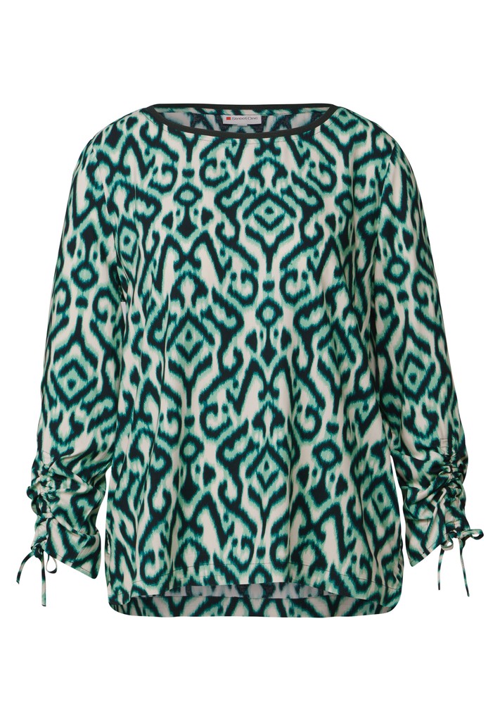 Roundneck blouse w gathered sl