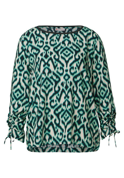 Roundneck blouse w gathered sl