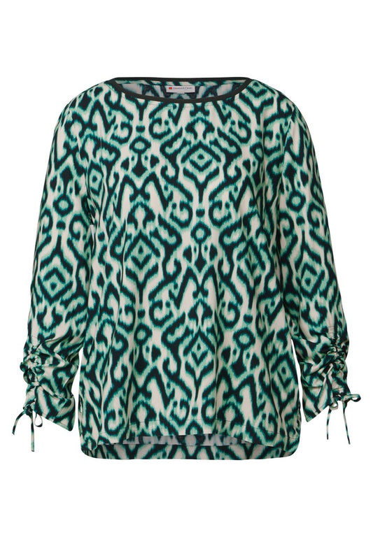 Roundneck blouse w gathered sl