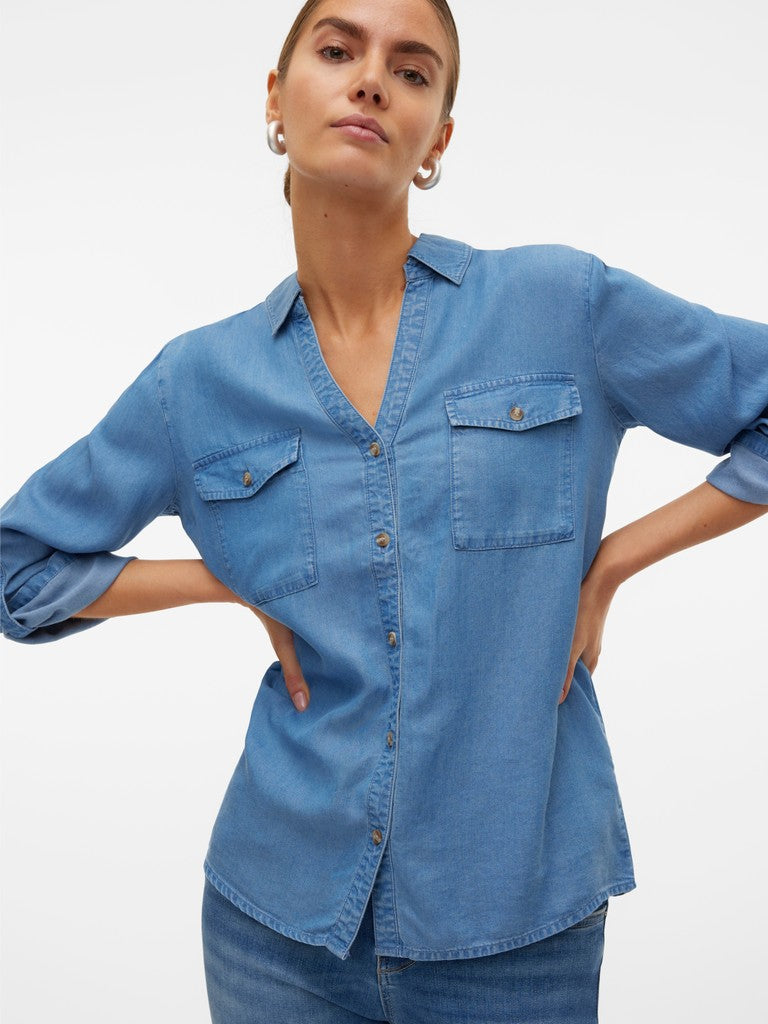VMBREE 7/8 SLEEVE LOOSE TENCEL SHIR