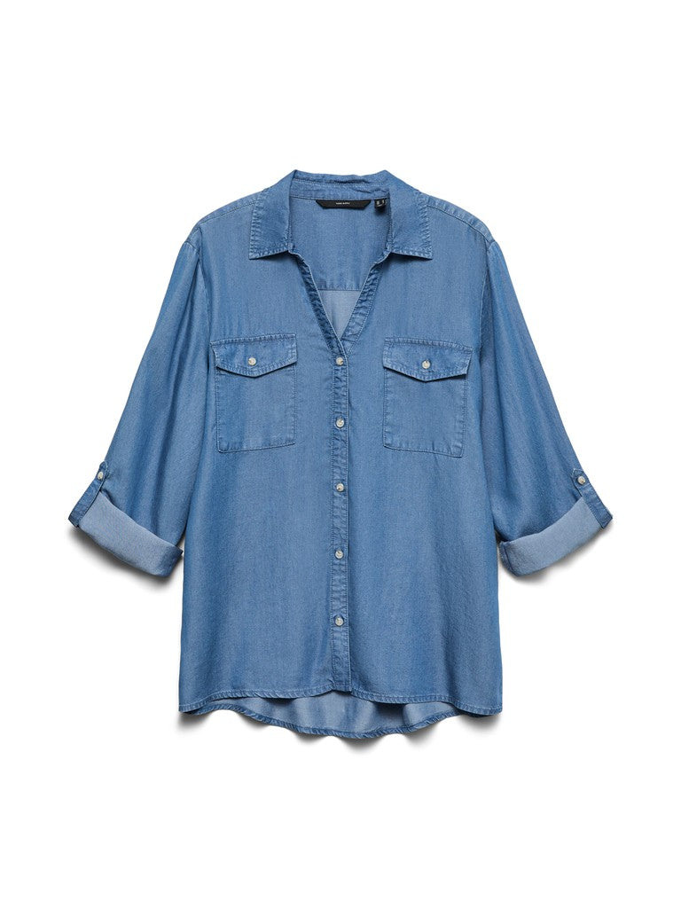 VMBREE 7/8 SLEEVE LOOSE TENCEL SHIR