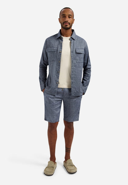 Overshirt Full Button 2-Tone With Linen