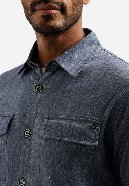Overshirt Full Button 2-Tone With Linen