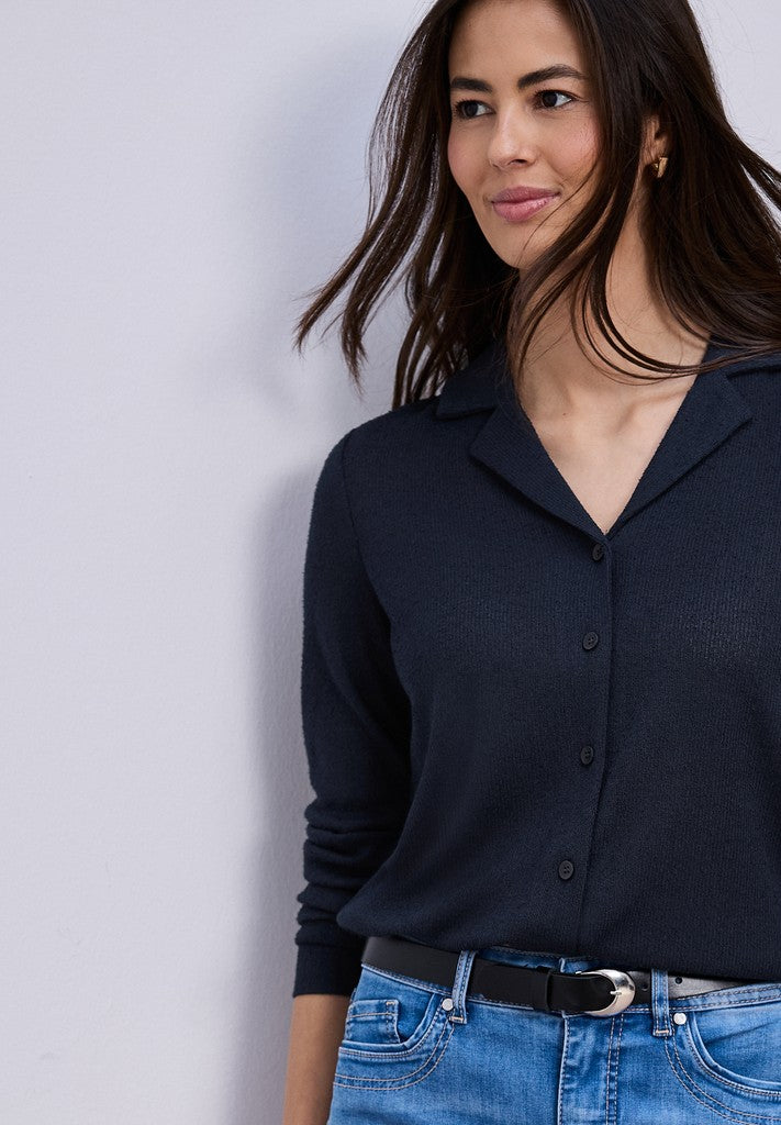 knit look jacket w.bowling col