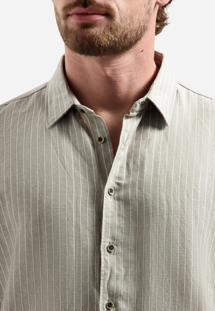 Shirt Vertical Small Stripe With Linen