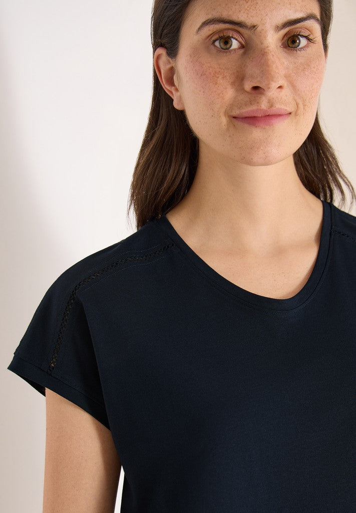 NOS Solid Lace Shoulder T-Shir