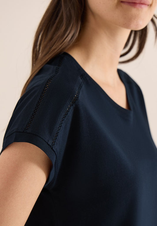 NOS Solid Lace Shoulder T-Shir