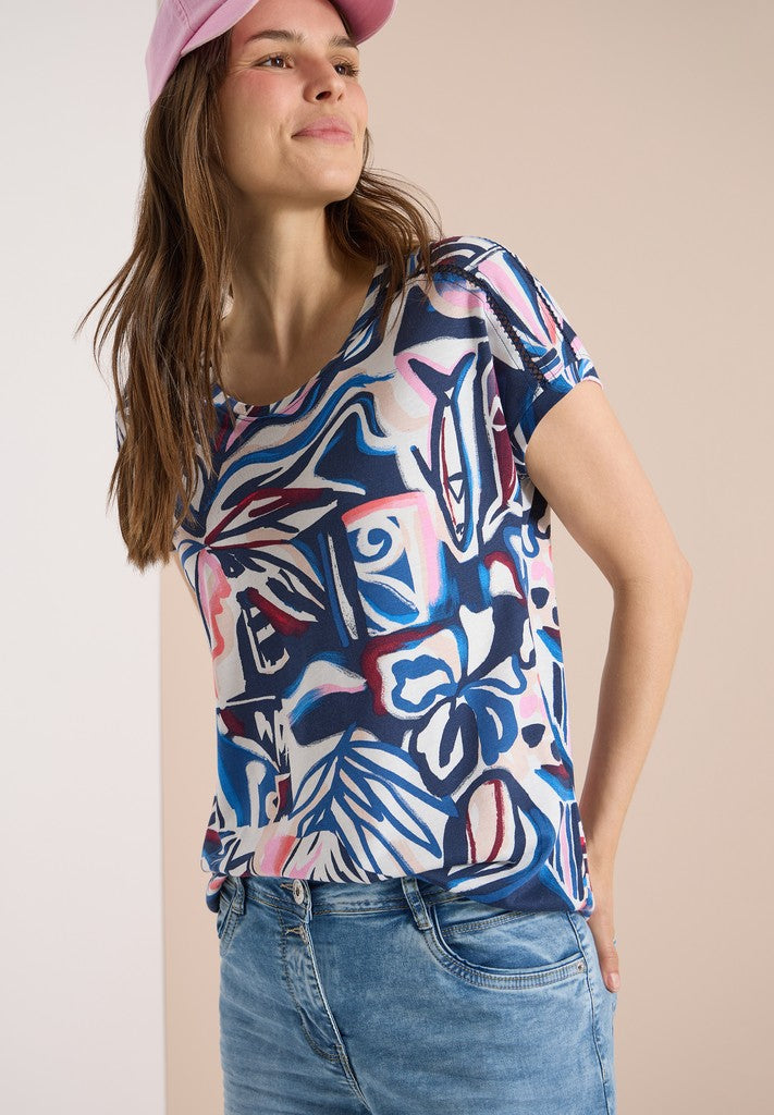 TOS Multi AOP Lace Shoulder T-