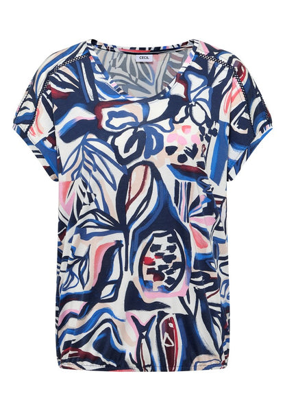 TOS Multi AOP Lace Shoulder T-