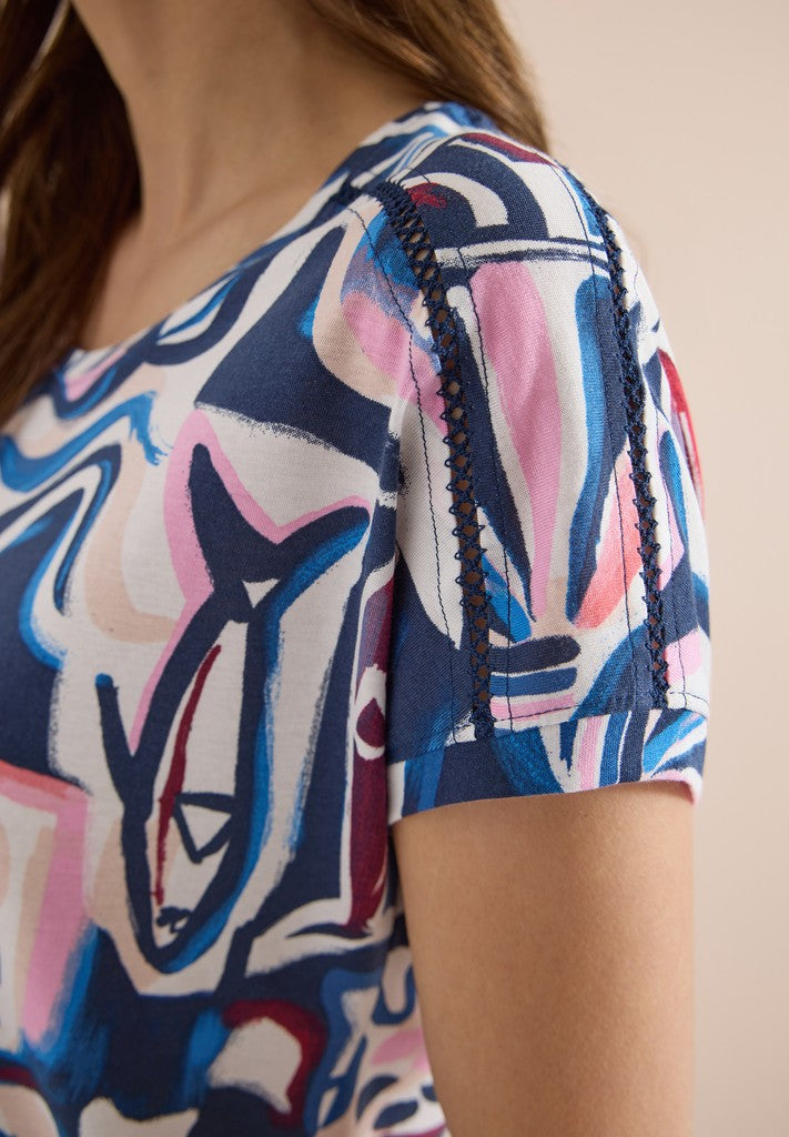 TOS Multi AOP Lace Shoulder T-
