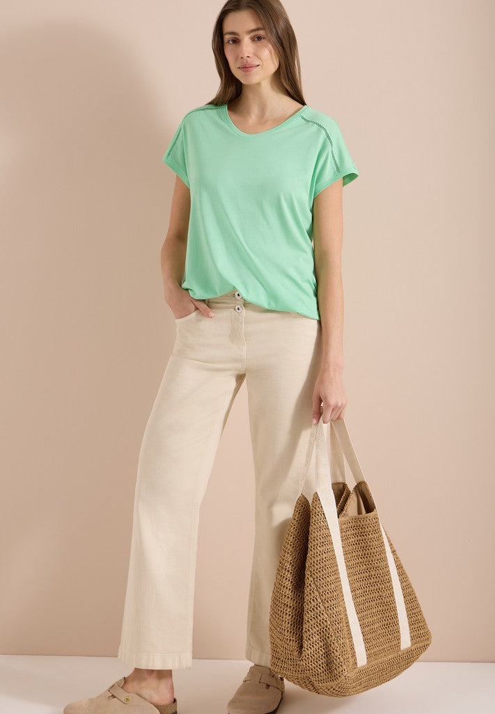 NOS Solid Lace Shoulder T-Shir