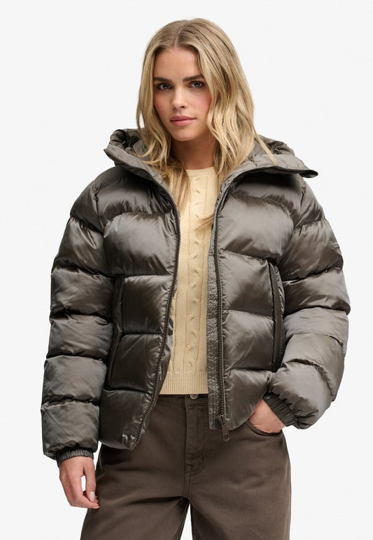 HOODED SHINE PUFFER JACKET