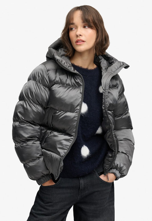 HOODED SHINE PUFFER JACKET