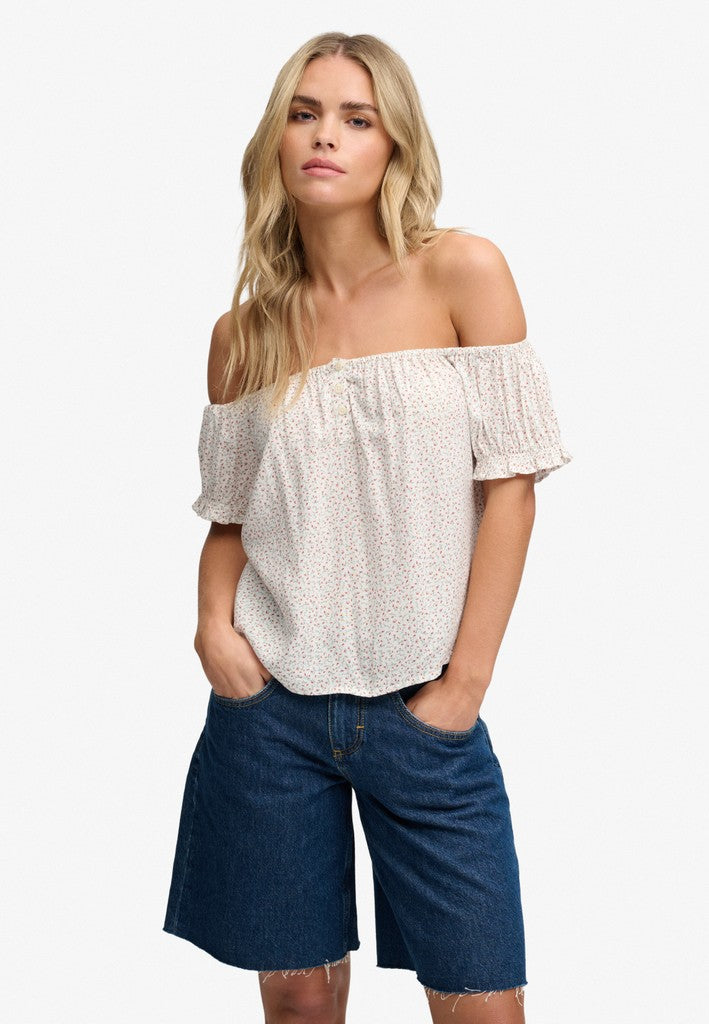 SS 1/2 BUTTON WOVEN TOP