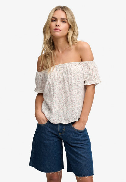 SS 1/2 BUTTON WOVEN TOP