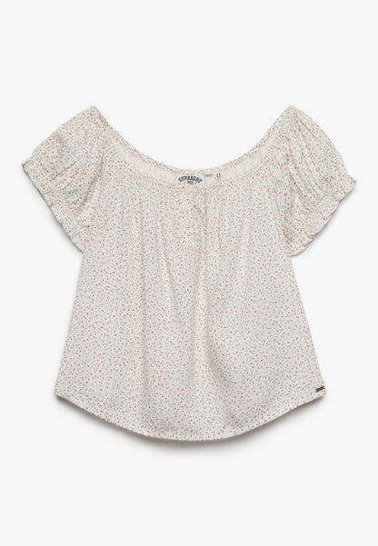 SS 1/2 BUTTON WOVEN TOP