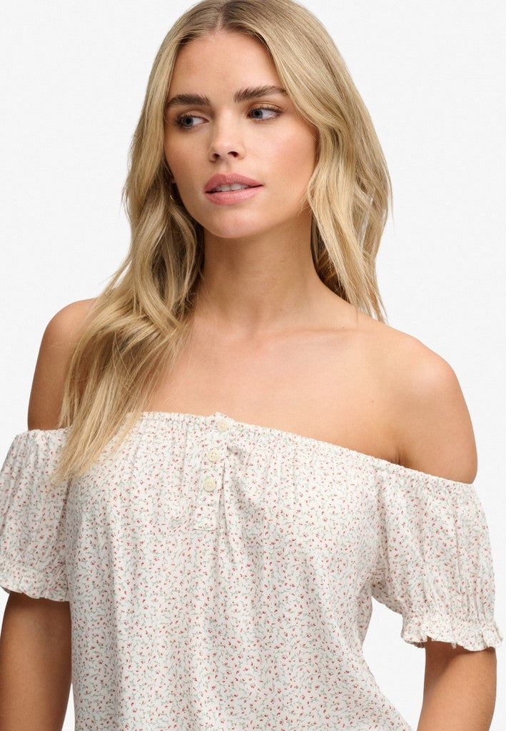 SS 1/2 BUTTON WOVEN TOP