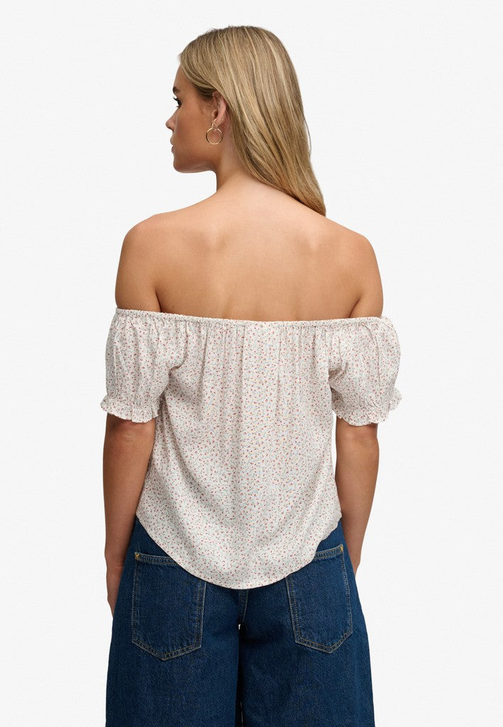 SS 1/2 BUTTON WOVEN TOP