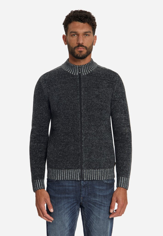 Cardigan Full Zip 2 Color Plated Heavy Knit