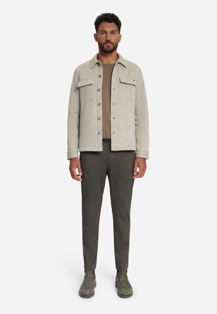 Overshirt Full Button Solid Jacquard Stripe Bottom and Chest Pockets