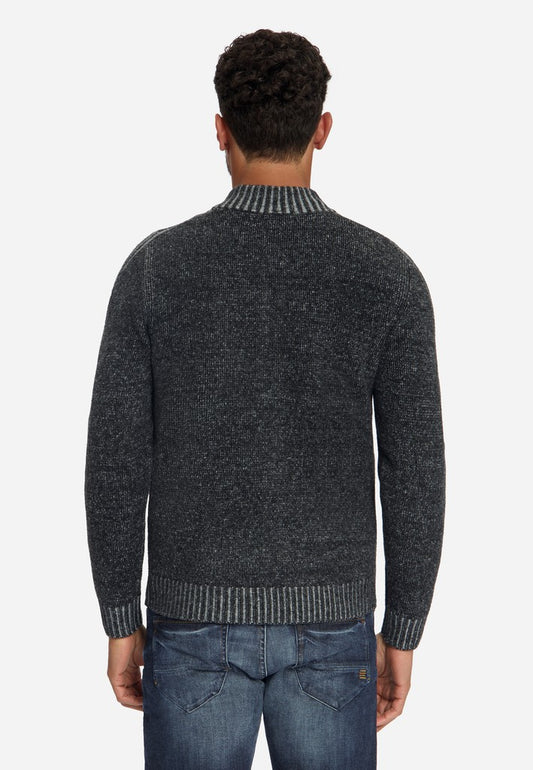 Cardigan Full Zip 2 Color Plated Heavy Knit