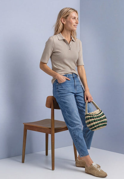 knit look rib polo w.deco butt