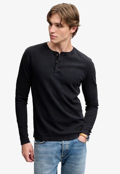 WAFFLE LONG SLEEVE HENLEY TOP
