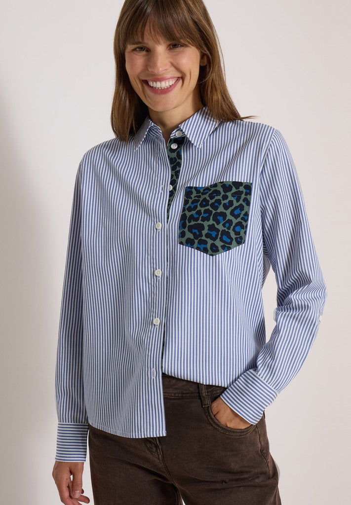 TOS Stripe Print Mix Blouse