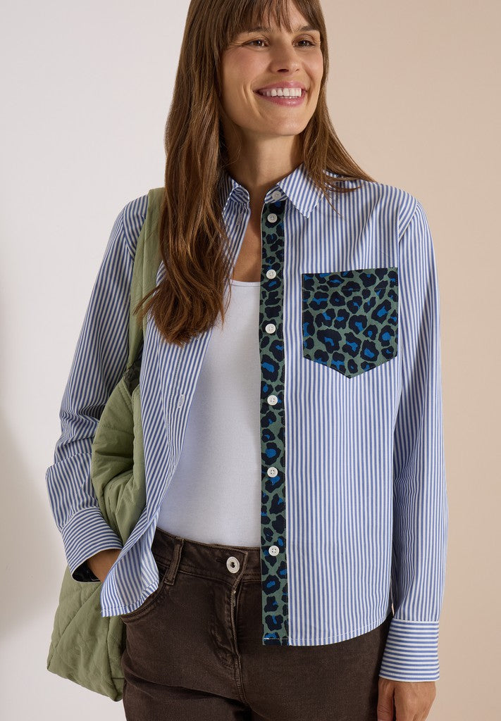 TOS Stripe Print Mix Blouse