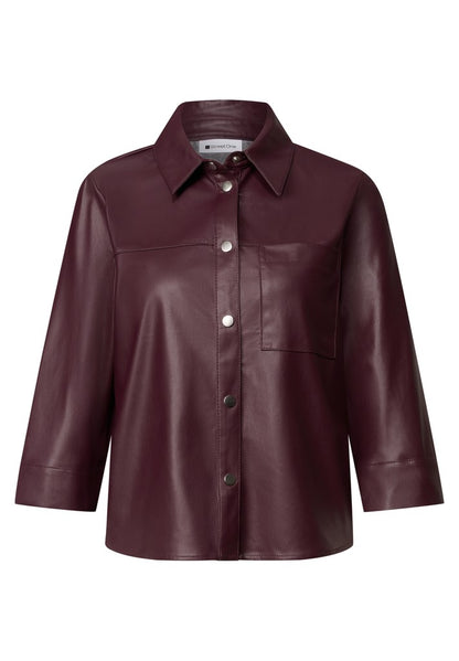 PU shirtcollar blouse w pocket