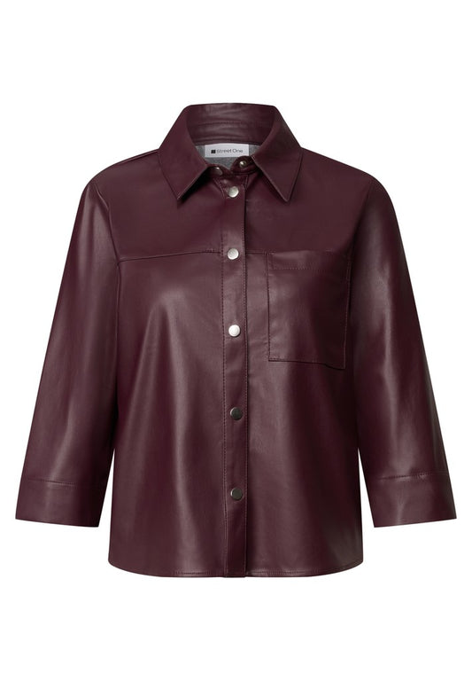 PU shirtcollar blouse w pocket