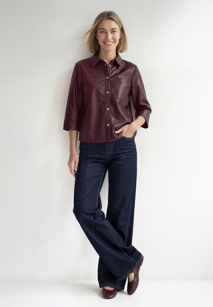 PU shirtcollar blouse w pocket