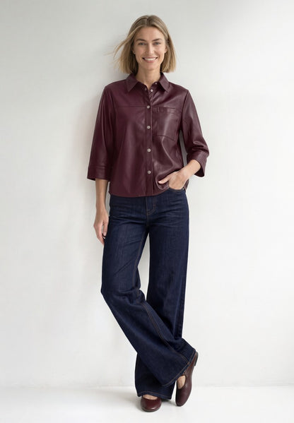 PU shirtcollar blouse w pocket