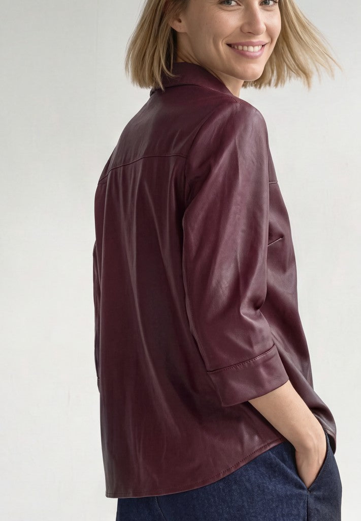 PU shirtcollar blouse w pocket